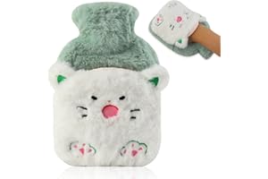 Lvjkes Bouillotte, 500ML Bouillotte enfant avec couvercle, Mignon peluche bouillotte, Amovible pour le nettoyage, Antidéflagrant et étanche, Convient aux enfants et aux adultes (Chat)