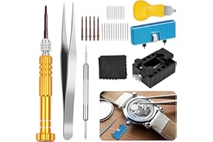 OFFCUP Watch Battery Replacement Kit, Watchmaker Repair Screwdriver, Spring Bar Tool Set, Watch Back Remover Holder, Strap Link Removal Adjustment Kit, Spring bar, Tweezers
