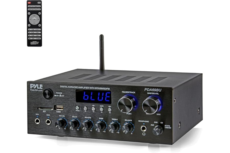 Pyle Home Audio Amplifier, Bluetooth Stereo Receiver, Surround Sound System, Wireless Karaoke Machine with Microphone, Voice Amplifier for Teachers, Singing Machine for Kids & Home Theatre