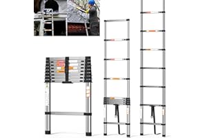 AUTOBABA Scala telescopica da 2,6m, in acciaio inox di alta qualità, scala allungabile multifunzionale, scala antiscivolo, sicuro e stabile, leggero e portatile, carico massimo 150kg, per case,soffitta, camper