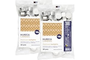 ‎HORECA CANDLES Horeca Candles - Teelichter 8 Stunden Brenndauer - Weiß - 100 Stück - Im Beutel - Aluhülle - Kerzen zum Feiern, Deko, Hochzeit, Gastro, Party - Ohne Duft - Premium Qualitä