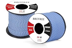 Brotree 2mm Paracord 3 Hebras 30M 100% Nylon Cuerda de Paracaídas para Al Aire Libre, Artesanía, Bricolaje - 90kg Carga de Rotura (Azul Oscuro & Blanco)