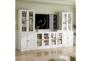 VOWNER Grande Mobile TV Soggiorno 180 cm per TV fino a 70 Pollici，Centro di Intrattenimento con Scaffali, Libreria Combinabile per Soggiorno, 2B+2D (Bianco)