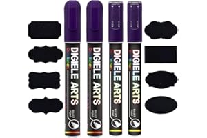 Rotulador Tiza Liquida Morado, DIGIELE 2pcs Rotulador Morado 3mm + 2pcs 6mm Rotuladores de Tiza Morado + 16 Pizarra Reutilizable Etiquetas, Borrado con Seco y Húmedo, Punta Reversible de Bala o Cincel