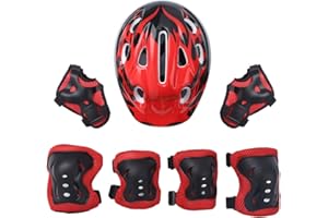 MSemis Casque Vélo Enfant 7 Pcs Set de Protection Roller pour Enfant Fille Garçon Casque Réglable Coudières Genouillère Protège-Poignets Protection Trottinette Skateboard