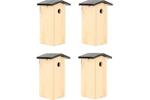 MAZUR 4 x Budka Lęgowa do zawieszenia, domek dla ptaków, budki lęgowe, ręcznie wykonana w Europie, dla sikorek, małych ptaków i dzikich ptaków, odporna na warunki atmosferyczne, z wytrzymałego drewna