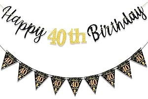 TOPWAYS 40th Birthday Decoration Banner Women Men, Black Gold Happy40th Birthday Banner for Women Men 40th Party Decorations (Birthday40)