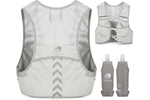 Outplea Lightweight Running Vest with 2pcs 500ml Soft Water Bottles, Hiking Hydration Water Pack for Men Women, Adjustable Reflective Running Hydration Backpack for Race Marathon Cycling