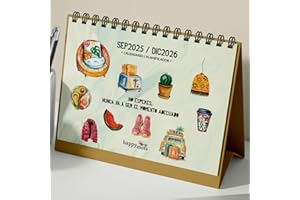 HappyMots Calendario Sobremesa 2025 2026 | 16 Meses Calendario Escritorio 2025 2026 | Espacio Diario y Notas Laterales | Hojas Resistentes, Diseño Bonito y Frases Motivadoras