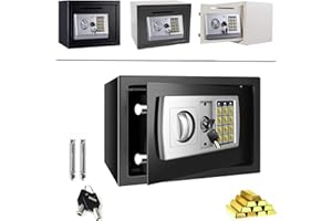 ROYALSWILL 8.5L Digital Cash Safe, High Security Solid Steel Home Digital Safe Electronic Digital Cash Safe Box with Code & Key for Storing Valuable Objects at Home or Office, Black 31x20x20cm