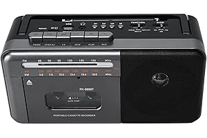 Magnétophone Portable, Lychee magnétophone à Cassettes Vintage avec Radio AM/FM/SW, Haut-Parleur intégré, Prise Casque AC/DC/3,5 mm, Support de Carte TF/entrée USB (Gris)