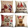 Gspirit Buon Natale Bellissimo Babbo Alce 4 Pack Cuscini per divani Decorativo Cotone Biancheria Cuscino copricuscini Divano 