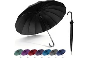 SHANN Paragua Largo Clasico Grande Automatico Resistente al Viente, Impermeable, Mango Curvo, Grande y Elegante para Hombre y Mujer