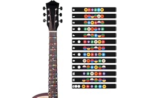 LGEGE Lot de 2 autocollants pour frettes de guitare - Noirs avec code couleur - Pour débutants et débutants - Pour guitare acoustique ou électrique