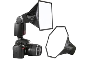 WAKA BLITZ Softbox Speedlight Diffusor Kit - 20cm Achteck Softbox + 20x15cm Softbox für Blitzgerät, Universalhalterung für Canon Nikon Sony
