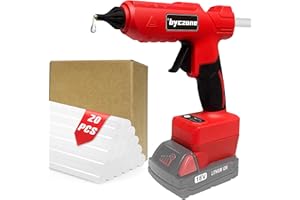 BYCZONE Cordless Glue Gun with 20pcs Glue Sticks (11 x 200mm), Compatible with Milwaukee 18V Battery, Hot Glue Gun for Crafting, DIY, Art, Home Repairs, Workshop, Classroom (Battery Not Included)