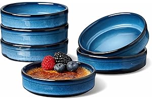 ONEMORE Cocotte Monoporzione in Ceramica, Tegamino per Creme Brûlée e Soufflé, 118 ml, Colore Blu - Set di 6