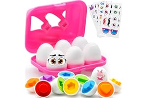 MOONTOY Uova Abbinate Montessori 6pcs Plastica uovo di pasqua Colore e Forma Riconoscimento Giocattoli Uova Natale Viaggio Educativi Viaggio Regalo per Bambini 1 2 3 Anni