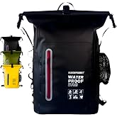 Blackpeanut Waterproof Backpack 25L Black Dry Bag Waterproof Kayak Beach | Exterior bottle pocket, padded shoulder straps, li