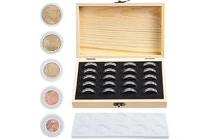 Kinsinder 20 Pezzi Scatola Portamonete in Legno, Capsule per Monete, Portamonete in Legno per Collezionisti con Capsule per Monete da 18 mm/20 mm/23 mm/25 mm/27 mm