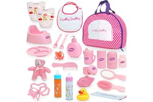 Molly Dolly Baby Doll Accessories Set - Baby Accessories For Dolls - Baby Dolls Changing Bag With 25 Toy Baby Accessories Including Feeding Set