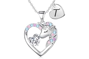 TINGN Unicorn Gifts for Girls - Heart & Initial Necklaces | Unicorn Jewelry for Girls - Birthday, Christmas & Valentines Gifts