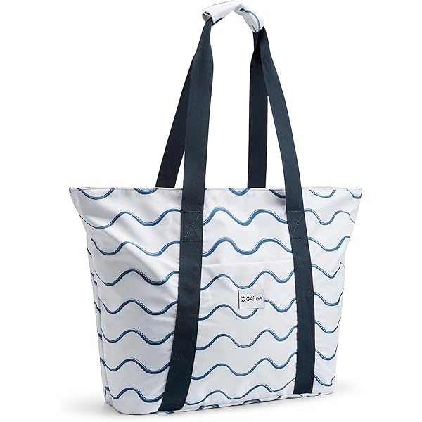 oscaurt Strandtas met strepen Tote Bag Badtas Waterdicht Strandtas Groot met ritssluiting Shopper Tas Dames Strandtas XXL Familie Boodschappentas Schoudertas Uni Tas Reistas, 53 cm x 18 cm x 37 cm