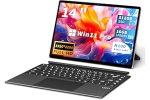 KUMNOSAL 2 in 1 Laptop, IPS Touchscreen 14" Laptop, N100 PC Laptop Laptop Computers 16GB LPDDR5 ROM 512GB M.2 SSD RAM, Win11 Pro Notebook PC, BT5.2, WiFi6, Type C, Tablet PC(with BT Keyboard)