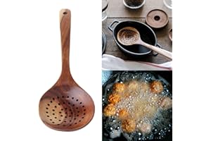FOLODA Handle Colander, Long Handled Strainer Spoon Wooden Skimmer Utensils Cooking Tools