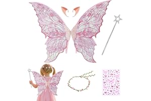 HuaMuDM Feenflügel Kostüm,Prinzessinnenflügel,Flügel Fee,Schmetterlingsflügel Kostüm,Schmetterlingsflügel mit Elfenöhren,Halloween,Weihnachten,Karneval,Party Dekoration