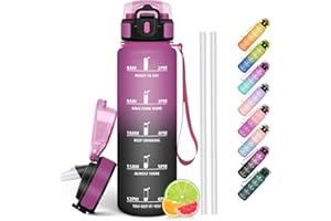 HoneyHolly Borraccia 1 Litro, Libre de BPA & A Prova di Perdita, Borracce con Cannuccia, Reutilizables, Borraccia Motivazionale, Water Bottle Palestra per Scuola, Palestra, Ufficio, Sport