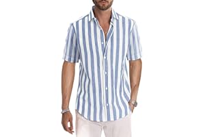 Meilicloth Men's Short Sleeve Shirts Summer Striped Casual Shirt Button Down Regular Fit Tops, Top for Long Lasting Comfort