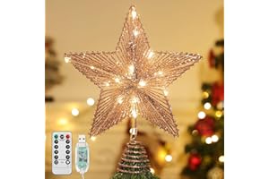 ‎LEWONDR Lewondr Weihnachtsbaum Stern Spitze, 25,4cm Spitze Weihnachtsbaum Stern Batteriebetrieb Beleuchtung Weihnachtsdeko Tannenbaum Spitze Stern für Weihnachtsbaumspitze Hause Kaufhaus Innen, Rosagold
