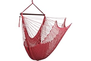 ‎BATHONLY Bathonly Large Caribbean Hanging Chair with Spreader Bar, 150 kg Load Capacity, Handwoven Hanging Swing, Hanging Chair, for Outdoor, Indoor, Patio, Garden, Bedroom, Red