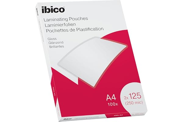 Ibico Pochettes de Plastification A4, 250 microns (2x125), Haute Protection et Durabilité des Documents, Paquet de 100, Finition Brillante, Transparent, 627318