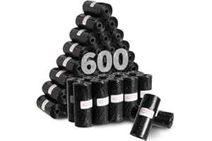 KOMABLEN 600PCS Bolsas Caca Perro Biodegradables, 40 Rollos Bolsas Excrementos Perros con Porta Bolsas Caca Perro, A Prueba de Fugas Dog Poop Bags Accesorios Perro 33x22.8cm(Negro)