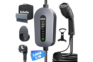 EzGoGo Chargeur Voiture Electrique 3,68kW [6,1m / 6-16A] Cable Recharge Voiture Electrique Type 2 avec Tissu en Microfibre/Support de Chargeur EV/Sangle de Transport, Compatible avec Tous Les VE/PHEV