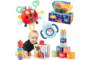 KADAYAYA Giocattoli per bambini 6-12-18 mesi Giocattoli Montessori Bambebe Forma Sorter Giocattoli Sensoriali Granchio Sonaglio Giocattoli Dentizione Bambini Scatola di Fazzoletti Giocattolo tazze impilabili
