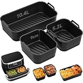 Alyvisun Silicone Air Fryer Mould, 3 Pieces Air Fryer 1 x 10.4 + 2 x 5.2 L | Air Fryer Reusable Airfryer Trays Collapsible Ba