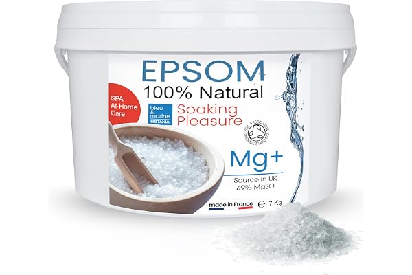 Magnésium Bio, Sel d'Epsom - Sels de Bain Relaxation et Récupération : Jambes Fatiguées, Muscles et Articulations. Pédicure, Exfoliant pour la peau - 7 kg