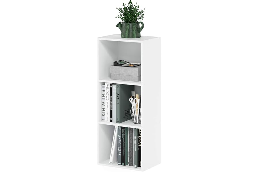 Furinno LUDER Book Shelf, 3-Cube Bookshelf, Bookcase, 9.3 x 12 x 31.5, for Living Room, Bedroom, Home Office, White