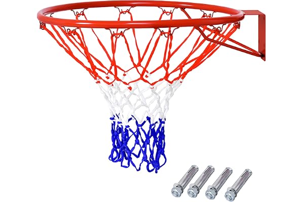 GYMAX Panier de Basketball Mural, Filet de Basket Extérieur et Intérieur, avec Vis d'Expansion, Fixé au Mur et au Panneau, Anneau Robuste en Métal et Filet en PE