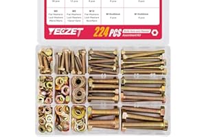 YEEZET 224 Pz Tornillos M6 M8 M10 Galvanizado 8,8 Kit Surtido de Pernos Hexagonales, Arandelas, Arandelas Alásticas y Tuercas