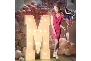 MIXIFOX 4FT Light Up Letters Birthday Decoration: Large Cardboard Letters M for Party, Marquee Letters for Graduation Decorations Baby Shower Wedding Decor, Mosaic Balloon Arch Stand Pre-cut DIY Number