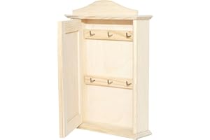 Creative Deco Wooden Key Box Key Cabinet | 20 x 6 x 29.5 cm | Wall Box | Plain, Unpainted & Unfinished Cupboard with 6 Hooks & Door | Key Holder For Home Decor