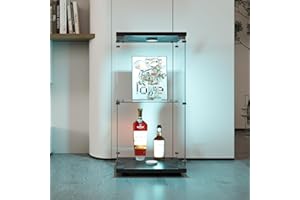 BRILVERDE Vetrina con ripiani in vetro, Con Luci LED, Doppia Anta con Serratura, Mobile Vetrina per Collezioni, Libri, Vini, Ufficio e Soggiorno (2 Nero LED Singola, 86.2 x 40.4 x 36.5 cm)