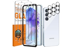 QsmQam 3 Stück Panzer Schutz Glas für Samsung Galaxy A55 5G und 3 Stück Kameraschutz, 9H Härte Schutzfolie, HD Displayschutz Folie, Anti-Kratzer, Bläschenfrei