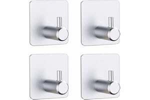SZWLJ Self Adhesive Hooks 4 Pack, Coat Hooks, Sticky Hooks Strong, for Stick on Hooks Door Hooks, Bathroom Hooks, Wall Hooks, Kitchen Hooks, Suction Hooks (Sliver)
