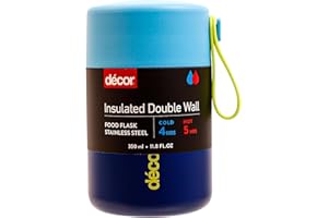 Décor 350ml Kids Insulated Food Flask - Double Wall Stainless Steel Container with Wide Opening, Airtight Leakproof Lid, 4h Hot / 9h Cold - Blue