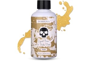 BOBISUKA Gold Face Body Paint Liquid Texture Washable Non Toxic Facepaint Fast Drying Metallic Gold Foundation Makeup for Halloween Cosplay SFX Costume Party Large Capacity(130ml)